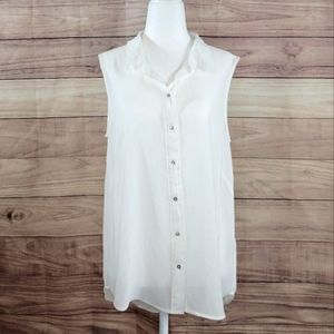 H&M White Chiffon Sleeveless Blouse size 12 Large